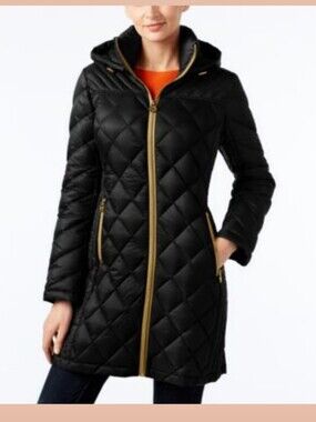 Michael Kors Ultra Light Weight Long Puffer Jacket Knit Sleeves Size Medium